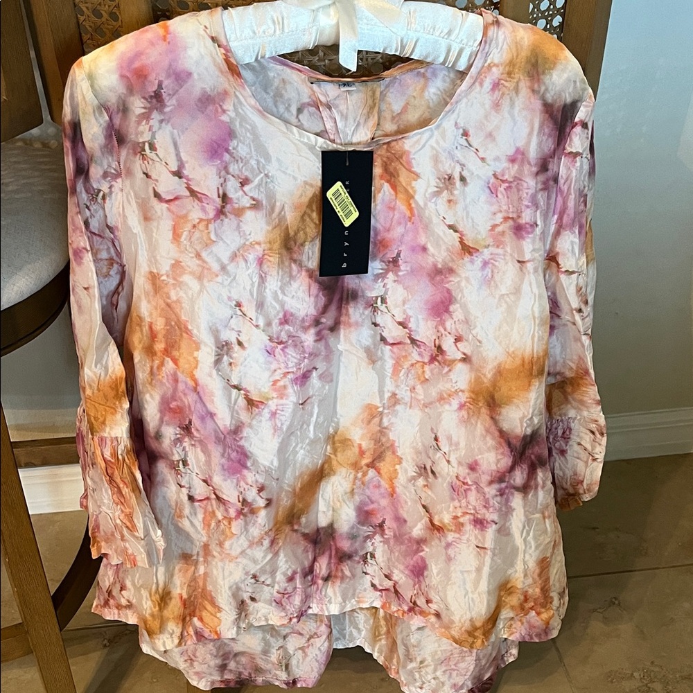 bryn Walker Pink and Orange Tie-Dye Blouse